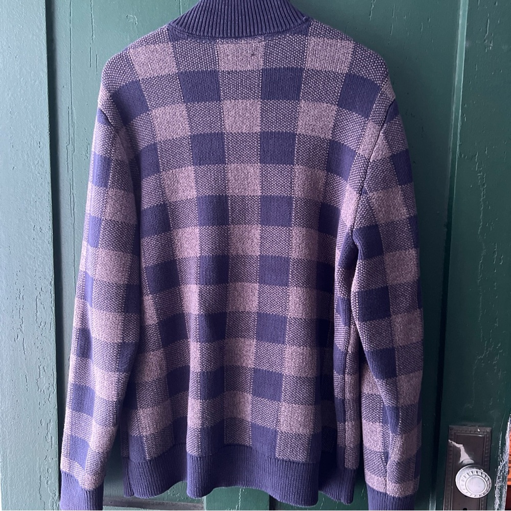 Lucky Brand Size XX Large Blue & Grey Checked Heavyweight Zippered Cardigan EUC - Picture 5 of 5